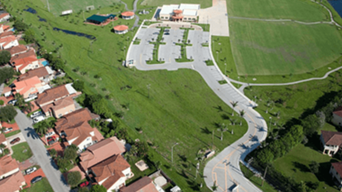 Here is an aerial view of Vizcaya Park, where Miramar wants to strike a $1 million deal to keep a telecommunications tower into 2075.