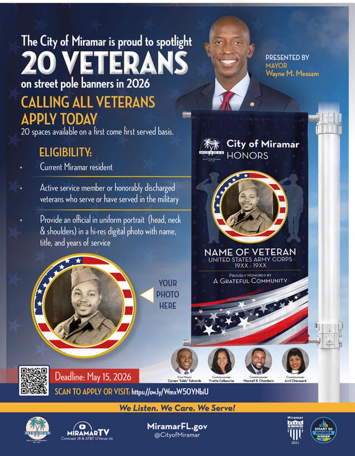 Miramar Mayor Wayne Messam wants to honor the city’s veterans with street pole banners.