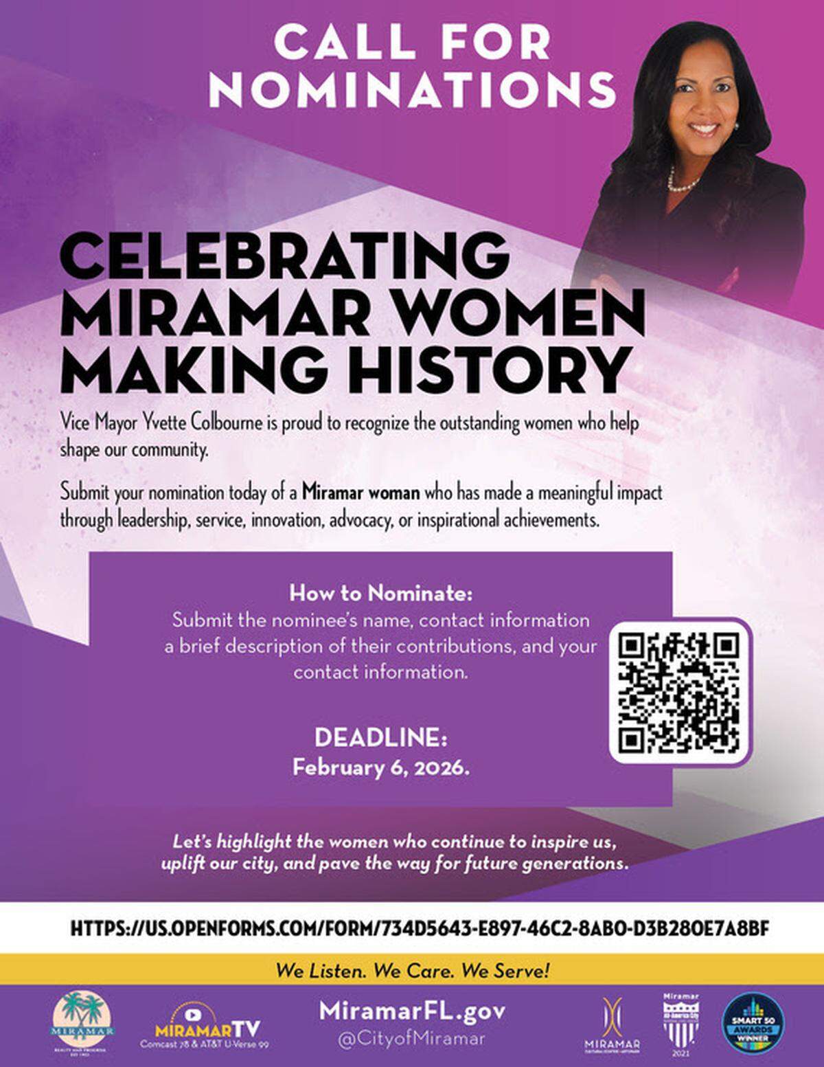 Celebrating Miramar women. To nominate someone, scan the QR code on the flier.