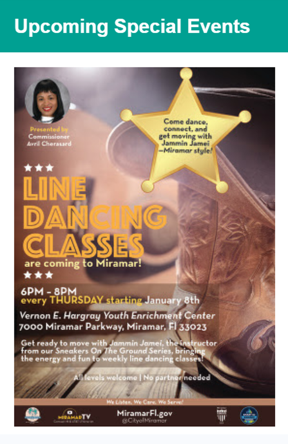 Weekly line dancing classes will be held in Miramar starting on Thursday, Jan. 8.