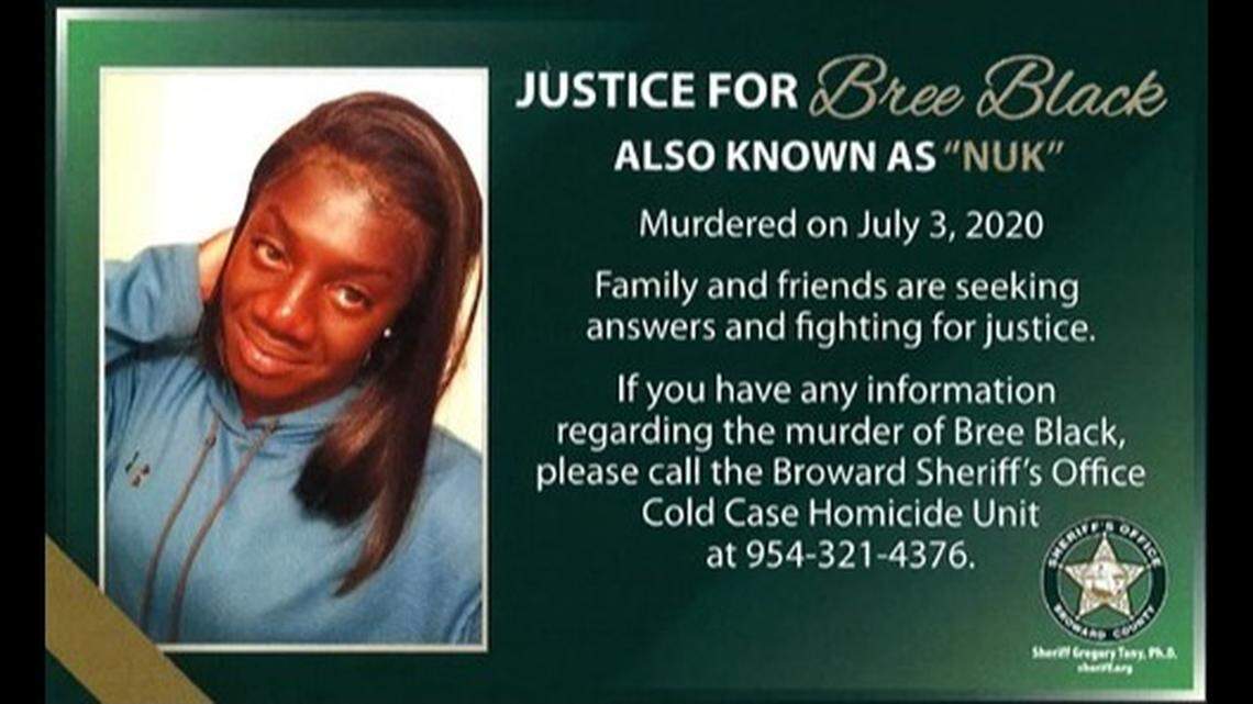 Bree Black, 27, was shot and killed at a block party in Pompano Beach on July 3, 2020, and now a person of interested has been identified, deputies said.