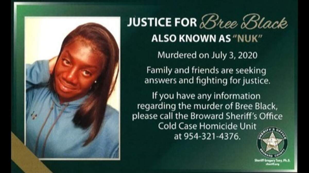 Bree Black, 27, was shot and killed at a block party in Pompano Beach on July 3, 2020, and now a person of interested has been identified, deputies said.