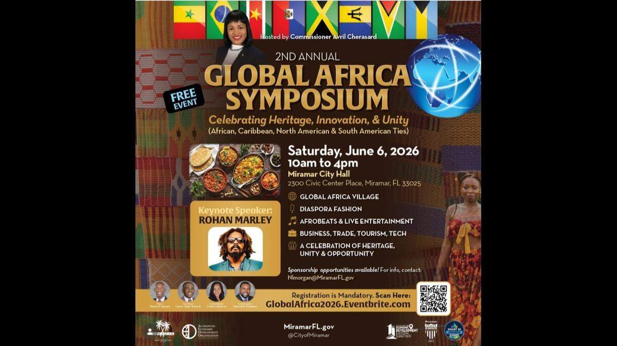 The Global Africa Symposium is scheduled for 10 a.m. to 4 p.m. on Saturday, June 6, at Miramar City Hall.