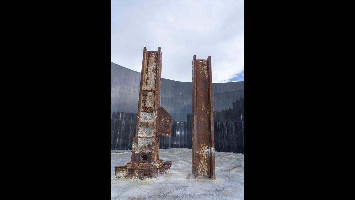 The 8,200-pound steel columns from the Twin Towers were secured by the City of Miramar and local firefighters from the New York Port Authority.