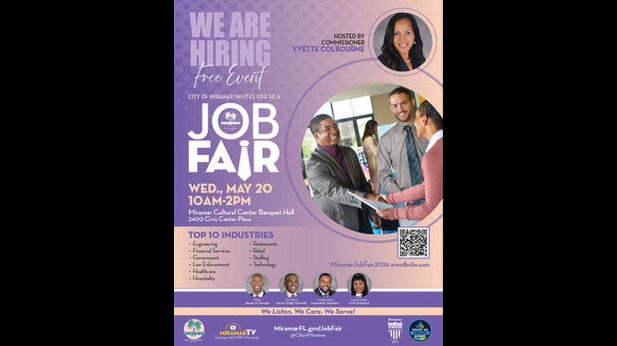 Miramar is hosting a community job fair on Wednesday, May 20, to give residents the chance to meet with employers from a variety of industries.