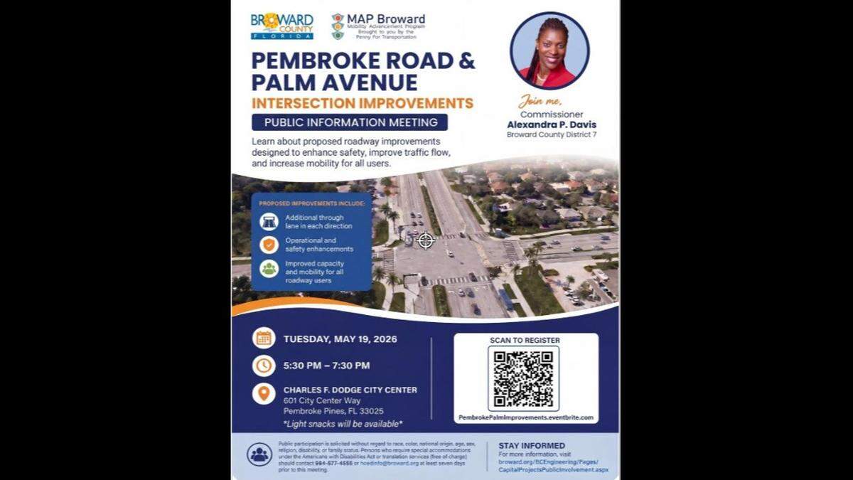 Planned improvements to Pembroke Road and Palm Avenue will be discussed on May 19.