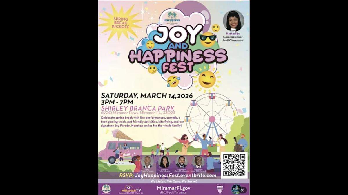 The Joy and Happiness Fest is a community event with fun activities for all ages at Shirley Branca Park on Saturday, March 14.