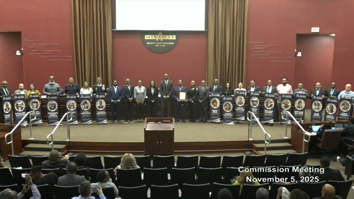 These mini versions of flagpole banners were presented to 20 Miramar veterans at the Nov. 5 commisson meeting.