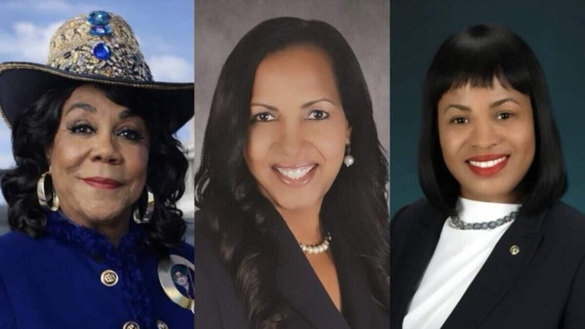 U.S. Rep. Frederica Wilson, left, honors Miramar Vice Mayor Yvonne Colbourne, center, and Commissioner Avril Cherasard.