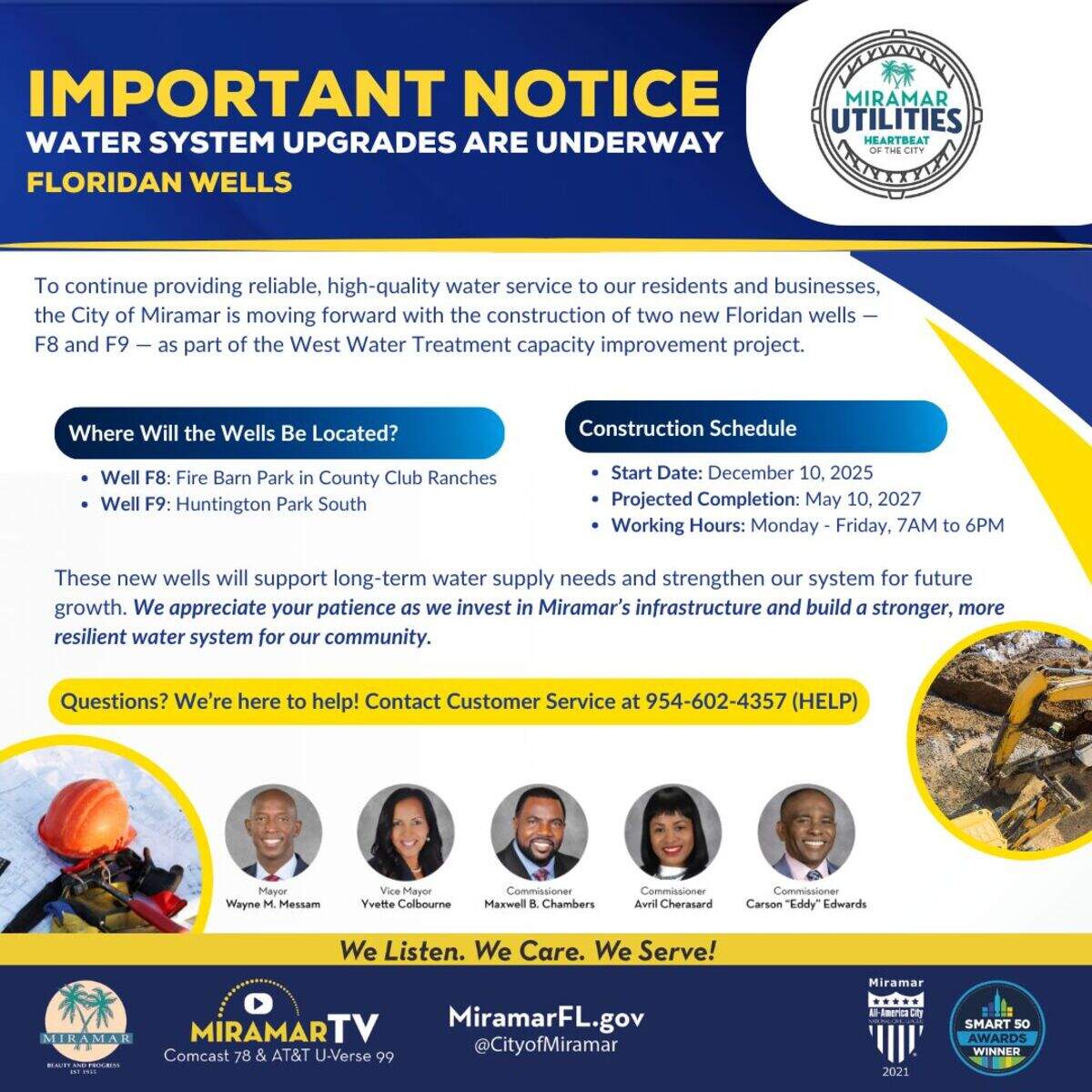 City notice announcing the well projects in Miramar.