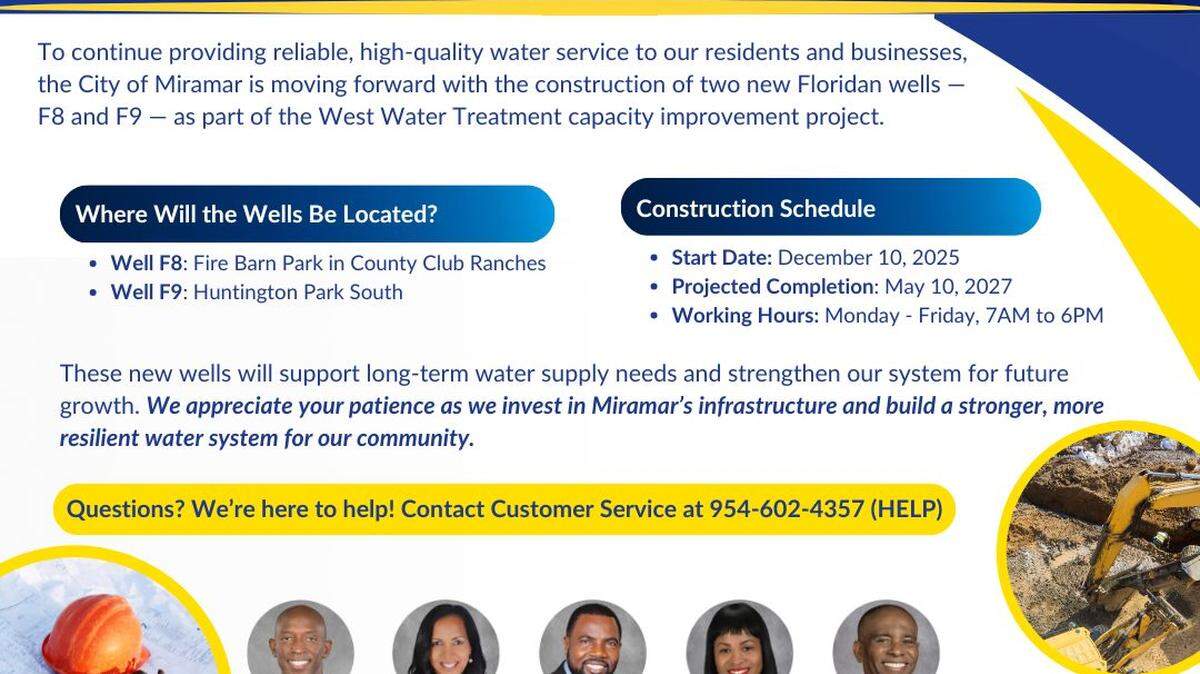 City notice announcing the well projects in Miramar