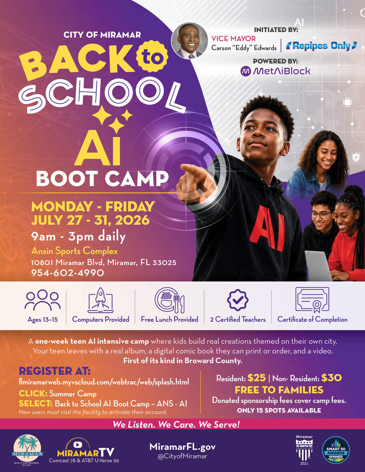 The back-to-school AI boot camp is open to children ages 13 to 15, and provides a certificate of completion at the end of the week.
