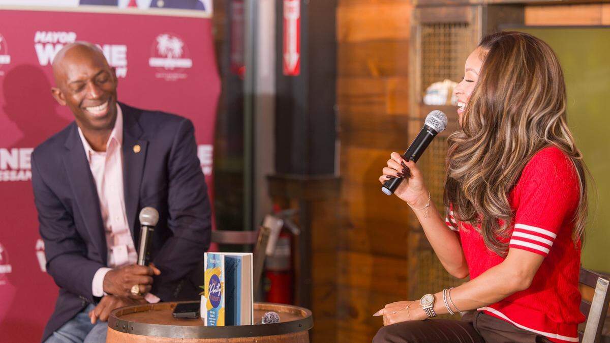 The Network and Chill series is Mayor Wayne Messam’s initiative to engage professionals ages 21 to 40 through networking and guest speakers. Pictured is Messam with guest Pretty Vee on Nov 7, 2025, at World of Beer Miramar.
